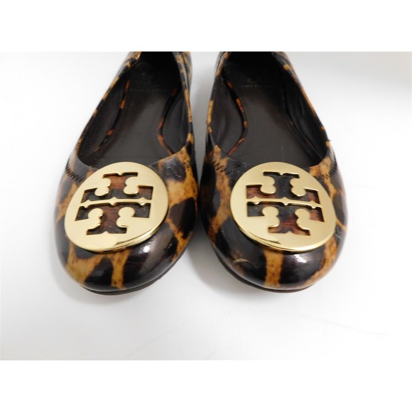 Tory Burch Reva Brown Animal Print‎ Patent Leather Medallion Ballet Flats 6.5 M - Picture 4 of 6